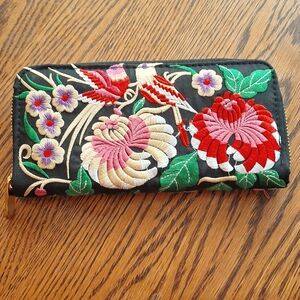 Colorful Embroidered Zip Wallet Clutch